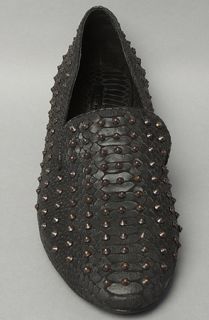 Matiko Shoes The Lee Flat in Studded Black Snake