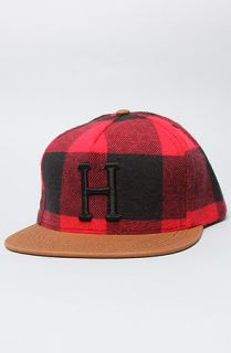 HUF The Classic H Buffalo Check Snapback Cap in Red