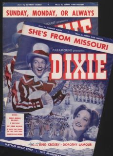   BING CROSBY film songs DIXIE w Dorothy Lamour LOT OF TWO sheet music