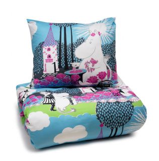 Moomin Duvet Cover Pillow Case Roses Blue 120 x 160 cm Finlayson