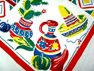  Tablecloth SIMTEX RED PUEBLO FIESTA POTTERY CACTUS GOURD CHILI MINT