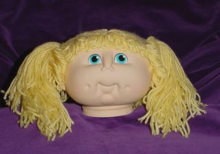 Vintage 1984 Doll Baby Head Blue Eyes and Yellow Yarn Hair in Pigtails
