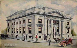 St Paul Minnesota MN 1912 First National Bank Vintage Postcard