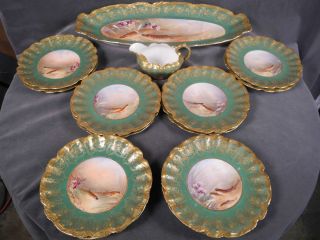  Limoges 12 pc. gilded fish pattern china / dinnerware Plates & Platter