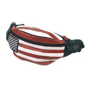 Two (2) Solid Leather Hip Packs Fanny Packs With USA Flag Design