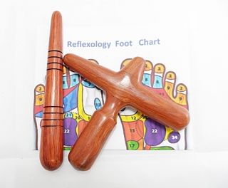 Set 2 pcs Reflexology Thai Traditional Hand Foot Massage Wooden Stick