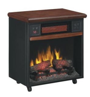 Infrared Quartz Wood Mantel Fireplace Portable Electric Heater Casters