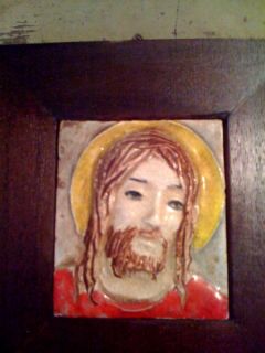 Beautiful Vintage Framed Art Tile of Jesus Really Cool You Will Love