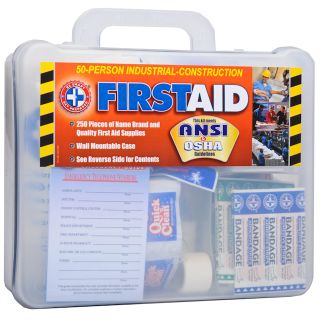 plastic first aid kit can be wall mounted or carried inner dividers