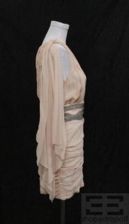Foley Corinna Peach Silk Chiffon One Shoulder Crystal Belt Dress Sz M