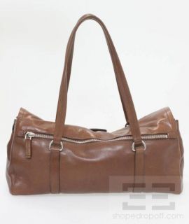 Prada Brown Leather Pushlock Flap Handbag
