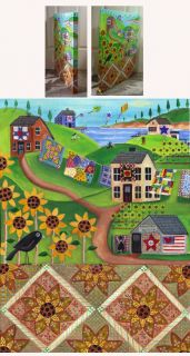 Sunflower Country Quilt Crow Folk Art Painting Original