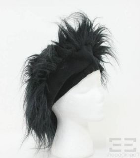 Chanel Black Wool Faux Fur Trim Oversized Beret Hat