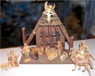  VINTAGE FONTANINI 13 PIECE NATIVITY SET INCLUDING CATHEDRAL STABLE