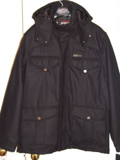 Mens Coogi Black Wool Jacket Coat Zip Off Hood 3XL New