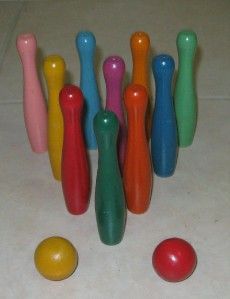 1930s Transogram Bowling Balls and Pins Bowling Set All Wooden Toy in