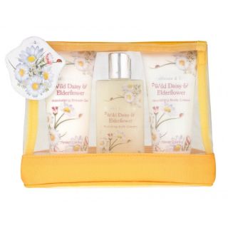 Wild Daisy & Elderflower Travel Essentials In Mesh Bag With Shower Gel
