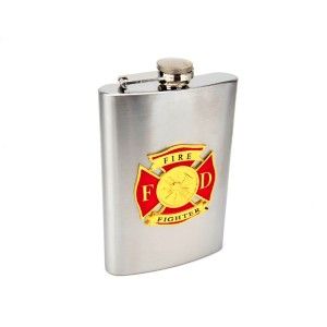  Stainless Steel Fire Fighter Color Emblem Hip Flask   Top Shelf Flasks