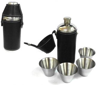  Set w 4 Cups Stainless Hip Flasks New Drinking Liquor Sets