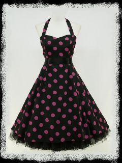  Hot Pink Polka Dot 50s Rockabilly Swing Prom Vintage Dress 8 26