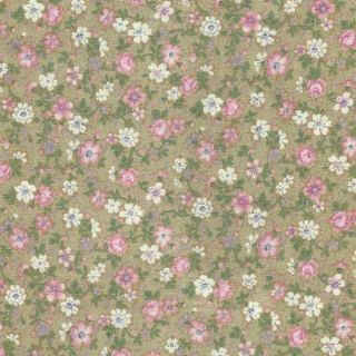 Regents Park SM Pink CRM Floral on Tan Cotton Fabric BTY for Quilting