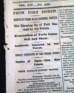 Smithville Southport 1865 Civil War Newspaper Fisher