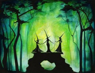 Haunted Forest Green Celtic Witch Art Modern Painting