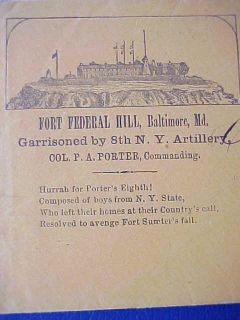 Civil War Fort Federal Hill Baltimore MD 1863 65 Patriotic Cover