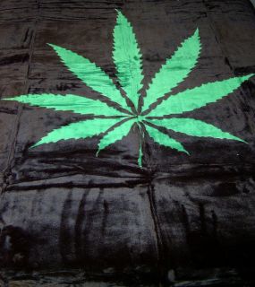 Plush Queen Size Pot Marijuana Leaf Faux Mink Blanket