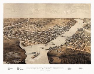  Fort Howard Brown Co Wisconsin 1867   Vintage Historic Panoramic Maps