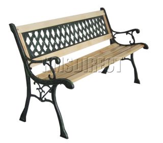 Wooden Slat Garden Bench Lattice Style Cast Iron Legs