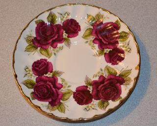  Collection White with Burgundy Roses Tea Cup Saucer England