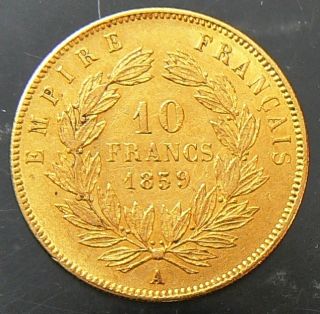  1859 A France 10 Francs Gold Coin