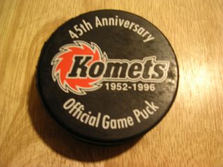 Fort Wayne Komets IHL hockey puck 45th anniversary 1952 1996 CHL UHL