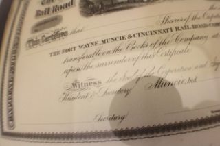 Fort Wayne Muncie & Cincinnati Railroad Compny Stock Certificate 1881