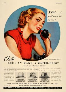 1937 Ad Frank H Lee Water Bloc Hats Cascade J Flagg Original