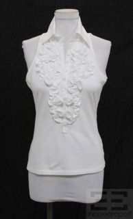 Anne Fontaine White Ruffle Sleeveless Button Front Blouse Size 40