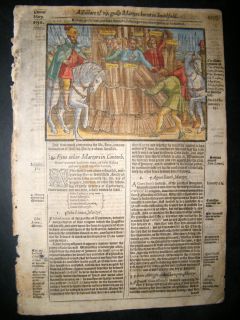 Foxes Martyrs 1570 H/Col Woodcut. 7 Martyrs Burnt at Smithfield