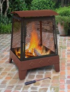 Haywood Fire Pit Large Spark Screen Hinged Door Attractive Embossed