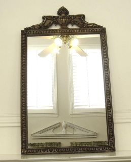 Antique Gilt Wood Frame Glass Mirror with Carved Urn Floral Topper