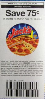 20 $ 75 1 Jacks Pizza 15 30 5 oz Coupons x12 31 12