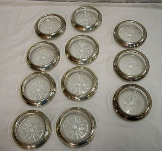  Frank Whiting Sterling Silver Crystal Glass Coasters Wine Drink