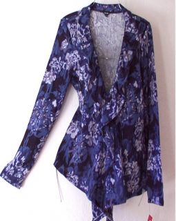 NEW French Blue Rose Ruffle Sweater Cardigan Duster Topper Top 12 14 L