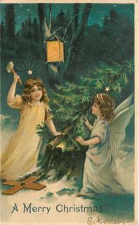  Victorian Girl Cuts Down Tree in Forest~Guardian Angel~Emboss~Germany