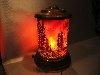 vintage NORTHWOODS CABIN UPNORTH FOREST FIRE MOTION LAMP LIGHT
