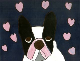 French Bulldog Love Heart Abstract Modern Pop Dog Painting Puppy