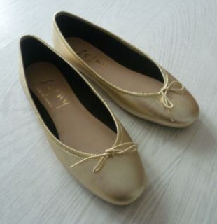 NY French Sole Gold Leather Low Vamp Ballet Flats Pumps 38 UK 4 Worn