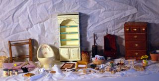 Huge Dollhouse Miniature Vintage Hutch Dresser Furniture Misc Items
