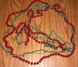 Red Green Gold Bead Christmas Tree Garland Clean Shines