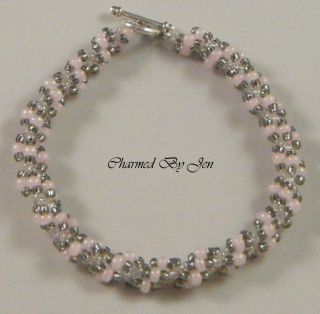 New Spiral Woven Seed Bead Bracelet Pink Gray AB Clear